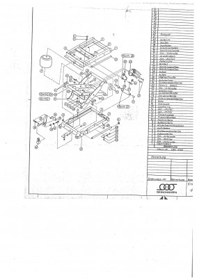 éclaté de la suspension d'un siège Isri. Ici un modèle pneumatique mais c'est la même chose, donc certainement modifiable (pour ceux qui...)